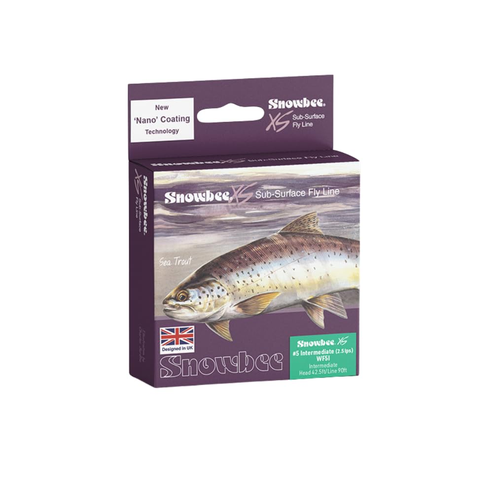 Snowbee XS Sub-Surface Intermediate Fly Line, Aqua, 90 ft, Sink Rate 2.5 ips, Ultra-Low Memory PVC Coating, WF8, Balanced Taper for Lures and Nymphs in Stillwater Trout Fishing
