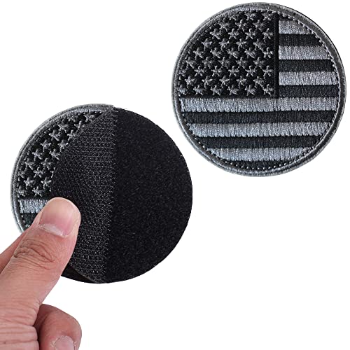 2 Pieces Round Shape Tactical USA Flag Patch American Flag US United States of America Military Uniform Emblem Patches Grey Style 1