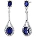 Peora Created Blue Sapphire Dangle Earrings 925 Sterling Silver, Halo Drop Oval Shape, 5 Carats total, Friction Backs, Blue Earrings, September Birthstone Gift