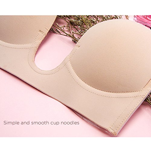 VeMee Strapless Bra U Plunge Push Up Self Adhesive Silicone Reusable Bra For Women (Cupa, Skin)