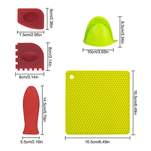 Tonsiki 12PCS Pot Holder Mat & Handle Covers Set, Including 4PCS Pot Holder Mat, 2PCS Cooking Finger Protector, 2PCS Grill Pan Scrapers, 2PCS Pan Scrapers, 2PCS Silicone Hot Handle Holders