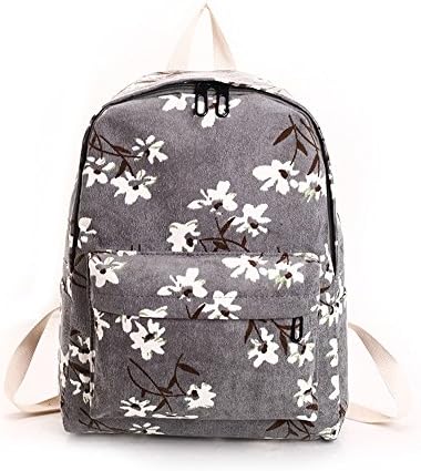 New Version Daisy Flannel Floral Printing Light Weight School Backpack For Girls (grey)