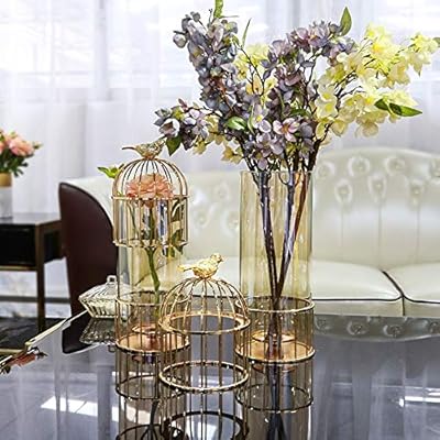 Zzz Golden Bird Cage Crystal Glass Vase Candle Holder Home Decor Accents Living Room Wine Cabinet Decoration Items Metal Ornament Crafts Creative Wedding Gift 2pcs Set Beautiful Buy Online At Best Price In