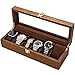 LESTAR Watch Box, Executive 6 Slots Watch Case with Valet, Glass Topped Wooden Watch Display Case Watch Organizer, Jewelry Storage Case