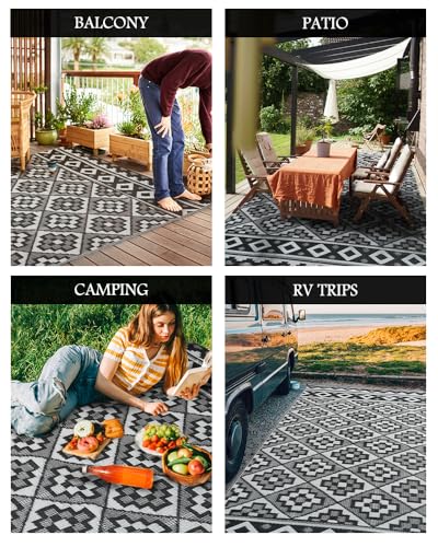 Outdoor Rug-Patio Rug 9X12 Outdoor Carpet Waterproof Reversible Outdoor Rugs Portable RV Mat Plastic Straw Mat for Patio Balcony RV Camping Backyard Picnic