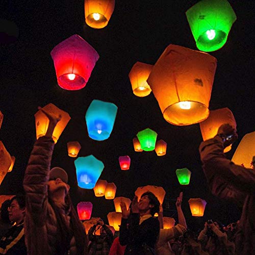 RainbowPop Chinese Sky Lanterns 7 Pack of Rainbow Color Paper Flying