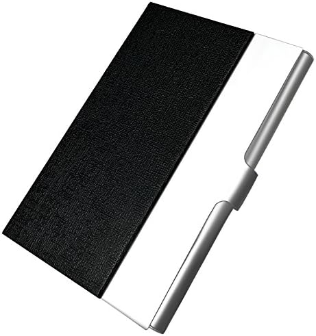 Bolier Professional Business Card Holder, Stainless Steel and PU Leather Business Card Case Name Card Holder for Men and Women, Black