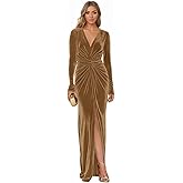 Ouyisha V Neck Velvet Dresses Long Sleeves Bodycon Elegant Winter Formal Wedding Guest Dresses
