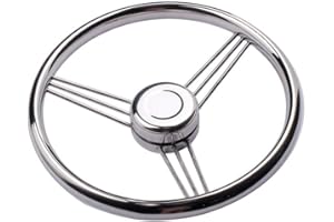 HOFFEN Stainless Steel Boat Steering Wheel 9 Spoke 13-1/2" Dia, with S.S Center cap for Seastar and Verado