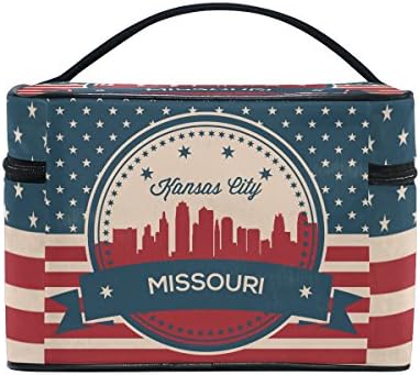 Vintage American Flag Missouri State Kansas Skyline Cosmetic Bags Travel Makeup Toiletry Organizer Case