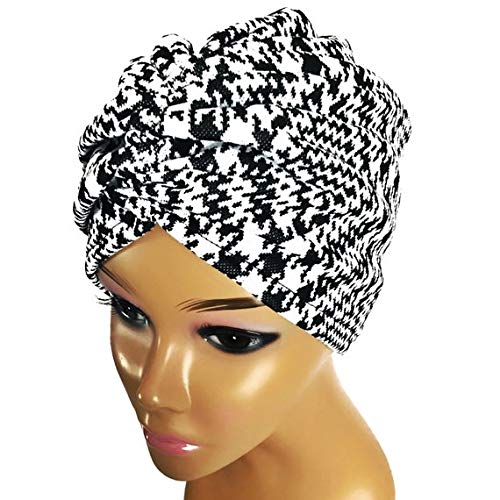Okiyah Houndstooth Turban Satin Lined Hair Wrap Black Turban 