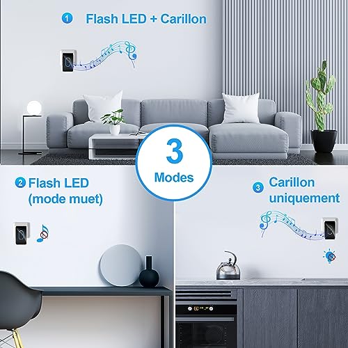 TECKNET Waterproof Outdoor Wireless Doorbell with 2 Receivers, 400 m Range, IP65 Waterproof Chime, 60 Melodies and 5 Levels Volume, Blue LED Indicator, for Home, Hotel – Black