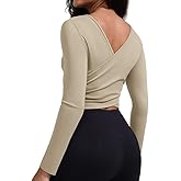 YIPINK Cropped Workout Tops for Women Long Sleeve Athletic Shirts Ultra Soft Quick Dry Backless Running Gym Yoga Khaki