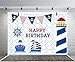 CSFOTO 8x6ft Background for Sailboat Lighthouse Happy Birthday Party Photography Backdrop Boy Birthday Bash Ornament Nautical Element Banner Children Kid Baby Photo Studio Props Vinyl Wallpaper