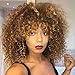 Quick Wig Afro Curly Wigs Short Kinky Curly Full Wigs with Bangs Ombre Brown Mixed Light Brown Synthetic Heat Resistant African Wigs for Black Women