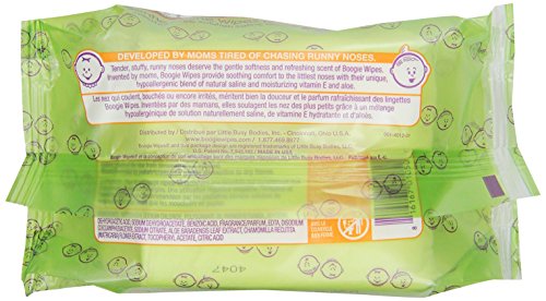 Boogie Wipes Natural Saline Kids and Baby Nose Wipes for Cold and Flu, Fresh Scent, 45 Count