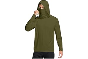 MRMAERE Hooded Fishing Shirts for Men with Mask Outdoor Long Sleeve Sun Shirt UPF 50 Rash Guards Lightweight Cooling Hoodies