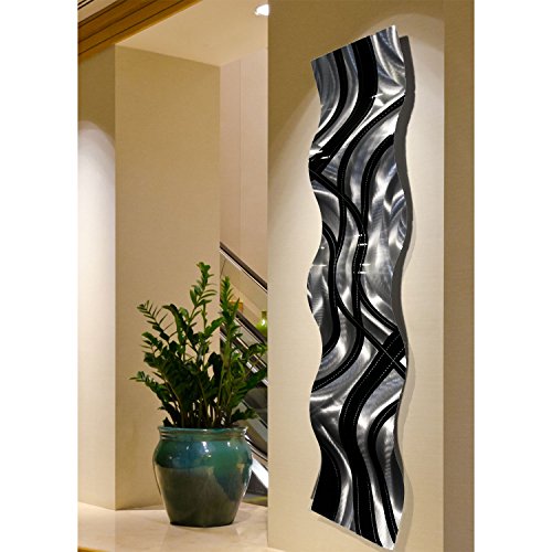 Statements2000 Silver/Black Metal Wall Art Wave, Modern Accent Décor by