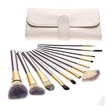 UNIMEIX 12 Pcs Professional Makeup Cosmetics Brushes Set Kits with White Cream-colored Pu Case Bag