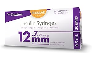 SureComfort U-100 Insulin Syringes 29G x 1/2" 3/10cc (12.7 mm), Quality Disposable Syringes for Diabetes Care, Box of 100