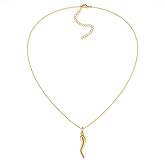 Aurelia Mae 14K Gold Plated Medium Cornicello Italian Horn Pepper Necklace Charm Pendant 18''+2''