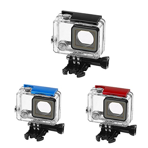 SHOOT 3PCS Multi-color Metal CNC Aluminum Replacement Rear Snap Latch Clip Standard Underwater Standard Waterproof Skeleton Housing Buckle Lock for GoPro HERO 3+/4 Camera Accessories (Red,Blue,Black)