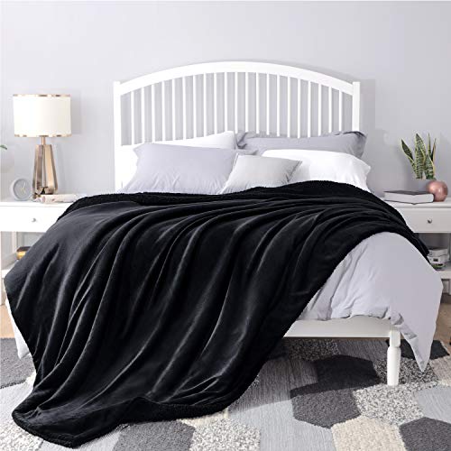 Bedsure Sherpa Fleece King Size Blanket for Bed Black Thick Fuzzy