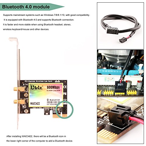 Ubit 300Mbps PCI Wireless Dual-Band 300Mbps PCI Express Adapter Network Card WLAN WiFi Adapter Bluetooth 4.0 3.5dBi Antenna Desktop PC Adapter - Thumbnail 2