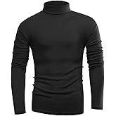 Beauhuty Men's Basic Turtleneck Long Sleeve T-Shirts Fleece Knitted Casual Pullover Top