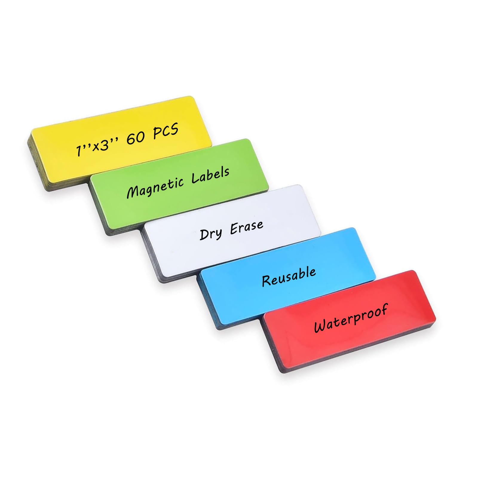 Realth Magnetic Dry Erase Labels | 60 Pcs 2.5CM x 7.6CM Multi Color| Reusable Erasable Write | for Classroom Home Office Whiteboard Refrigerator Crafts Name Tags (RML1360S)