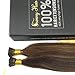 VeSunny 18inch Pre Bonded Human Hair Extensions #2 Darkest Brown Highlights #8 Light Brown Remy I Tip Hair Extensions 50g 1g/s