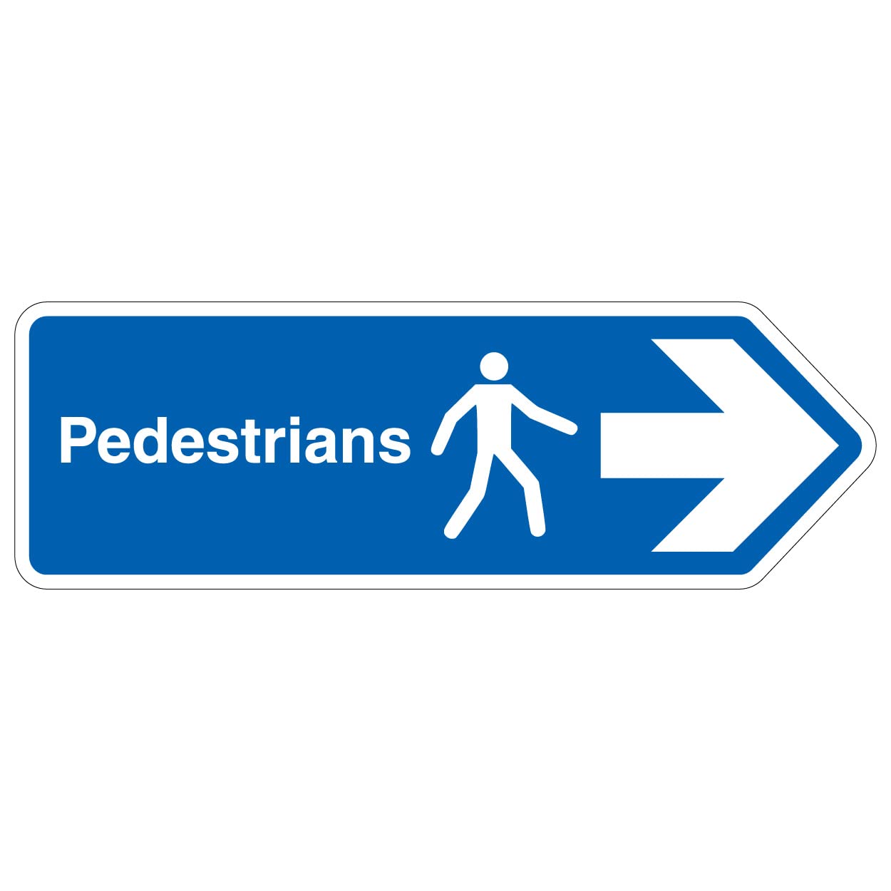 V Safety Shaped Safety Sign - Mandatory General - Pedestrians, Arrow Right - 600X200-1MM Rigid