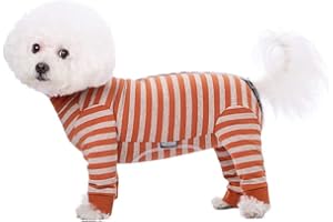 AITOLI Dog Striped Recovery Suit, Puppy After Surgery Onesie for Female Male Dogs, Dogs Cats Long Sleeve Pajamas Bodysuit, Surgery Abdominal Wound Bandages Clothes, Dog Pant for Shedding Skin Disease