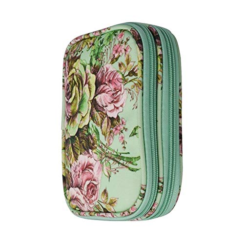 Urnanal Knitting Needle Case, Green Peony Pattern Travel Storage Bag Weaving Tools Organizer for Carrying Knitting Needles Crochet Hooks and Other Accessories