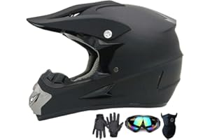 SANQING Motocross Helmet,Adult &Youth Trend Full Face Helmet,ATV Motorcycle Helmet,Dirt Bike Downhill Off-Road Mountain Bike Helmet,DOT Certified,4-Piece Set (Black, L)