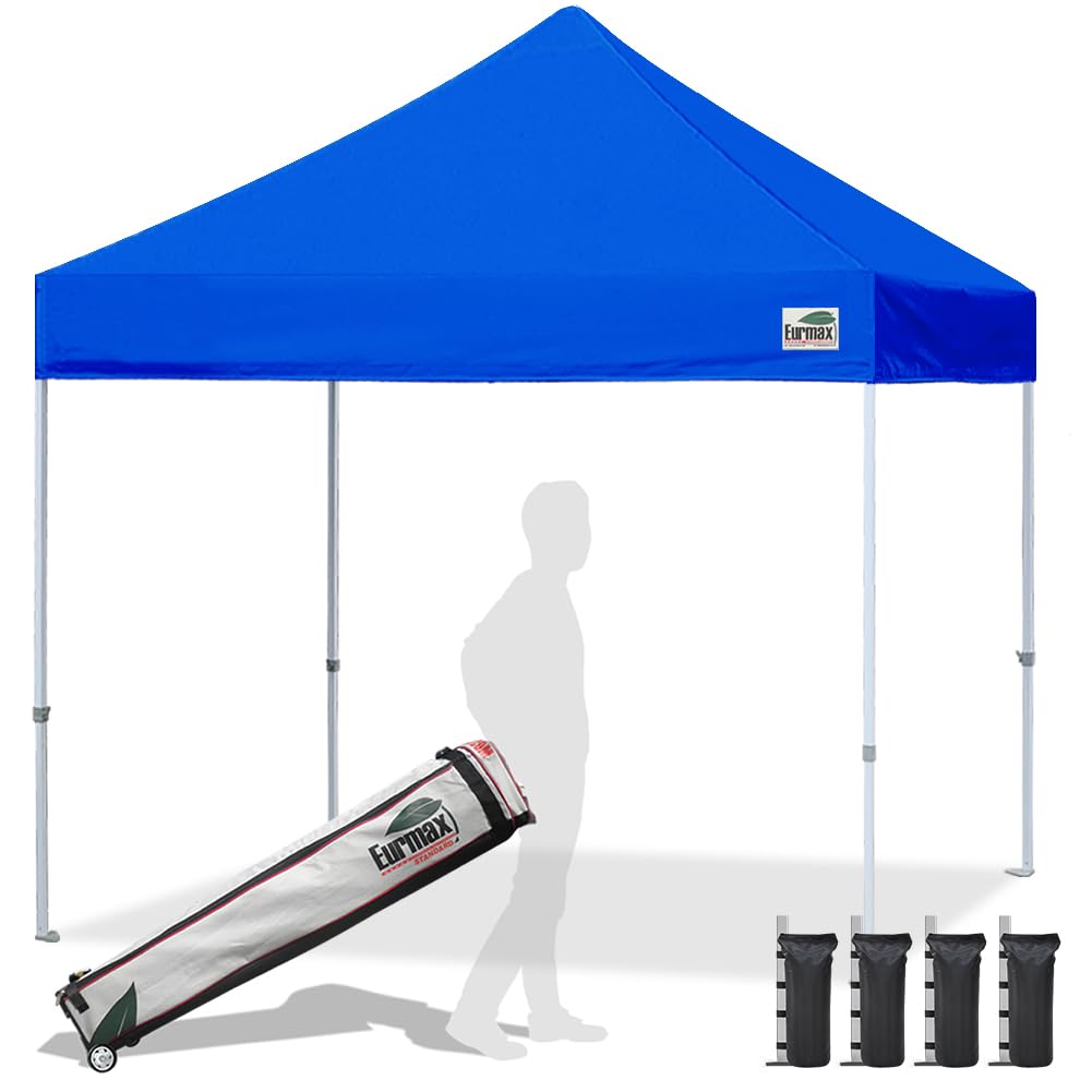 Photo 1 of ** NEW / COMPLETE ** Eurmax USA Standard 10x10ft Patio Pop Up Canopy Tent for Outdoor Events Commercial Instant Canopies with Heavy Duty Roller Bag,Bonus 4 Canopy Sand Bags (Blue)