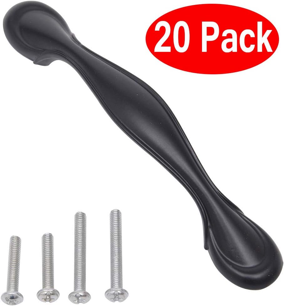 20 Pack Matte Balck Cupboards Handle Foot Kitchen Cabinet Hardware Dresser Drawer Pulls Handles Cabinet Handle - 5.51" Length (3.78" Hole Center)