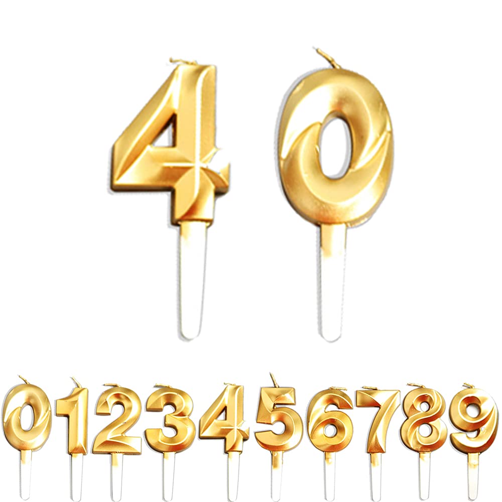 Birthday Candles, 40th Birthday Cake Candles, Cake Decoration for Birthday Party Wedding Anniversary Graduation Party Supplies (Gold, Number 0&4)