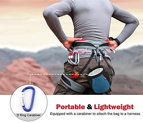 Rhino Valley Chalk Bag, No Leak Rock Climbing Strawstring Bag Drawstring Magnesia Sack with Adjustable Belt Carabiner for Gymnastics, Rock Climbing, Bouldering, Weight-Lifting - Black & Royal Blue - Thumbnail 3