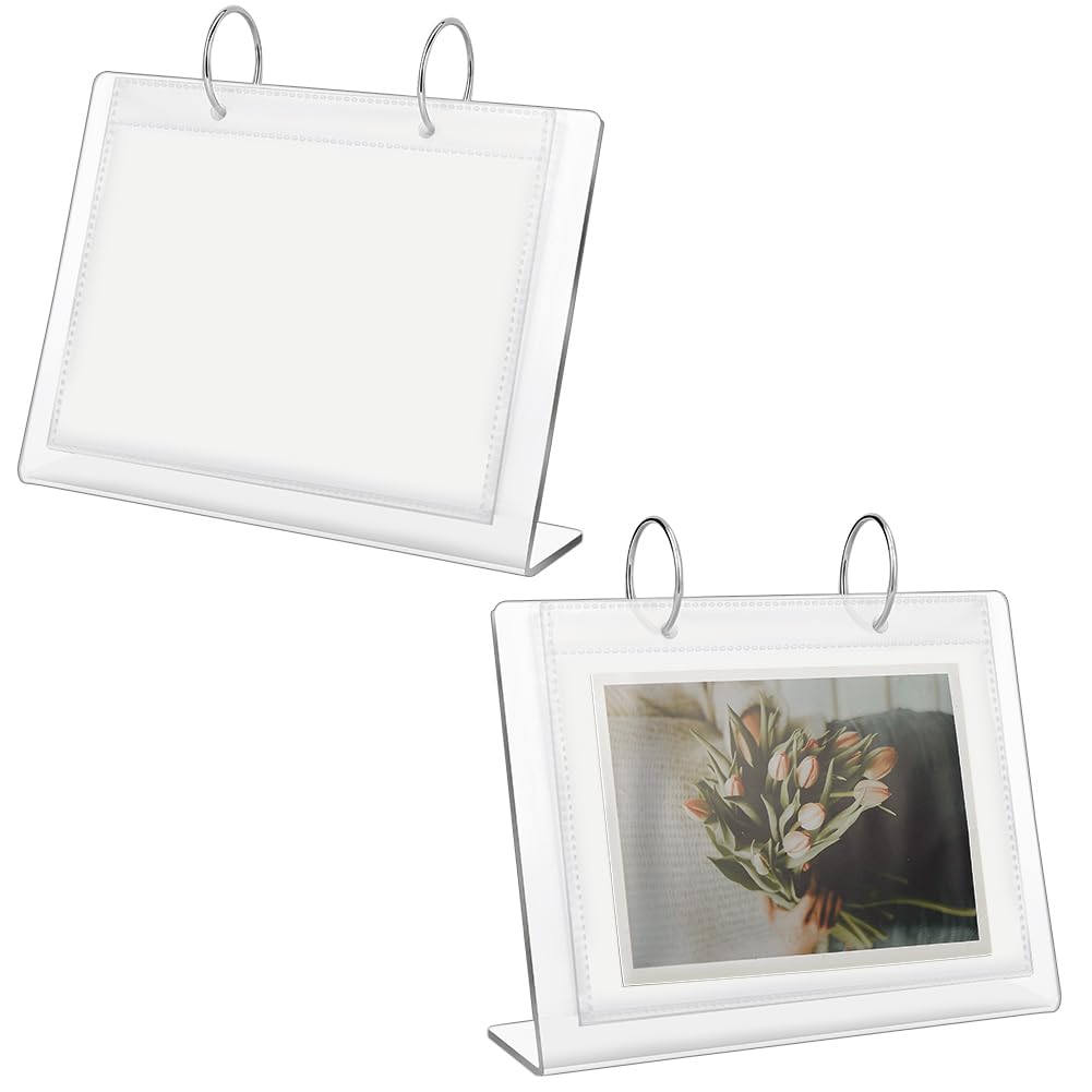 FINGERINSPIRE 2 Pcs Desktop Mini Acrylic Photo Album Holds 68 Photos of 10.2x15.2cm Tabletop Flip Calendar Style Frames Desktop Display Holder Vertical Stand and Horizontal Display Photo Album