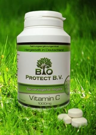 Vitamin C 1000mg - 120 Tabletten -Hochdosiert - Zeitverzögert/Time release mit Hagebutte und Bio Flavonoide - Bio Protect