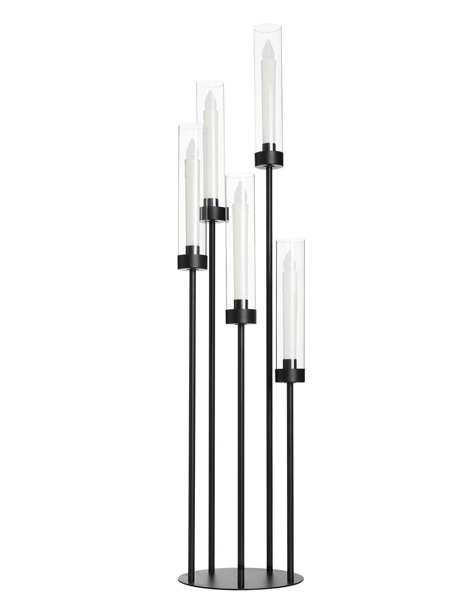 Photo 1 of 39.8''Matte Black Candle Holder with Acrylic Shades Tall 5 Arm Candelabra Black Table Centerpiece for Wedding Living Dining Room Fireplace Decoration Fit 0.98''LED Taper