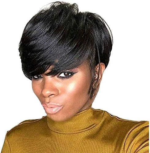 HOTKIS Side Parting Short Human Hair Wigs For Black Women Short Cut Wigs Short Pixie Wigs For Black Women (SW806-1B#)
