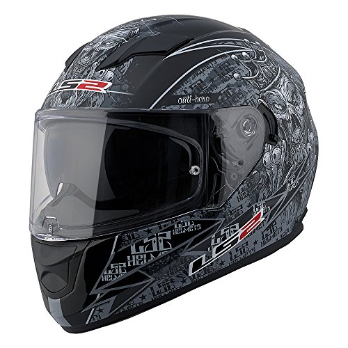 LS2 Stream Anti-Hero Full Face Motorcycle Helmet with Sunshield (Black/Gray, X-Small)