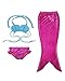 PGXT Girls 3 Pcs Princess Mermaid Tail Swimwear Swimsuit Bikini Blue+Rosered 110CM