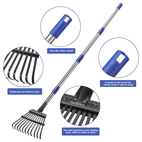 Garden Rake Leaf, 1" Diameter Pole & 6 FT Tall Stainless Steel Heavy