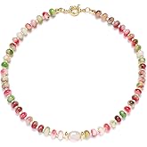 ZHDHDQ Pearl Beaded Gemstone Necklace for Women,Boho Colorful 8mm Bead Choker Necklace Nature Stone Summer Beach Handmade Necklace Jewelry Gifts