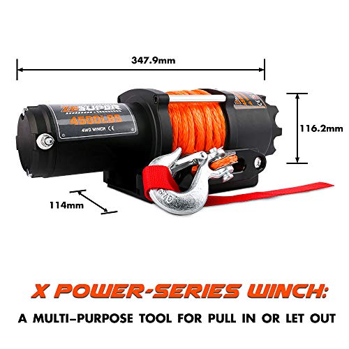 ZESUPER 4500lb Waterproof Winch Electric Winch Kit, Synthetic Rope