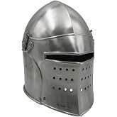 AnNafi&reg; Medieval Knight Helmet, Renaissance Bascinet Visor Barbuta Barbute Functional Helmets, Knight Metal Armor Helmet Roleplay Wearable for Adult, Medieval Costumes Helm SCA LARP Replica Costume