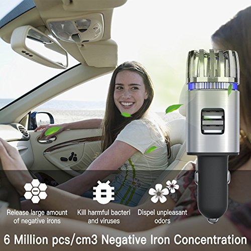 Car Air Purifier, Negative Ion Generator Car Freshener Remove Odor, Smoke, Dust, Bacteria with Dual USB Charging Ports, Car Ionizer for Automobile - Thumbnail 5